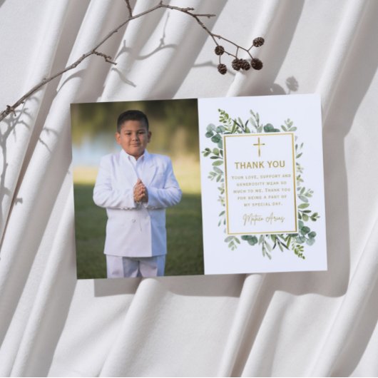 Green First Communion Danke Karte