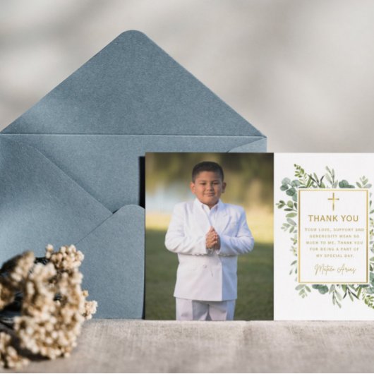 Green First Communion Danke Karte