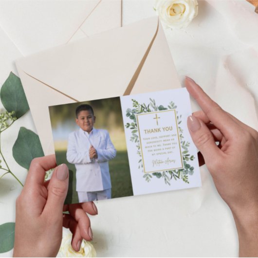 Green First Communion Danke Karte