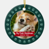 Green First Pet Puppy Foto Paws Custom Keramik Ornament (Vorne)