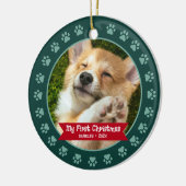 Green First Pet Puppy Foto Paws Custom Keramik Ornament (Links)