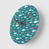 Green Fish Shoal Runde Wanduhr (Winkel)