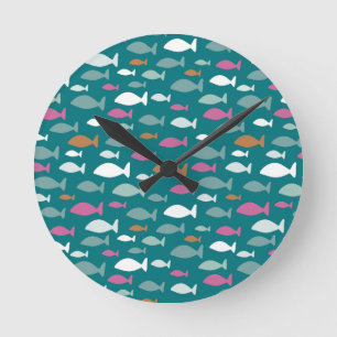 Green Fish Shoal Runde Wanduhr