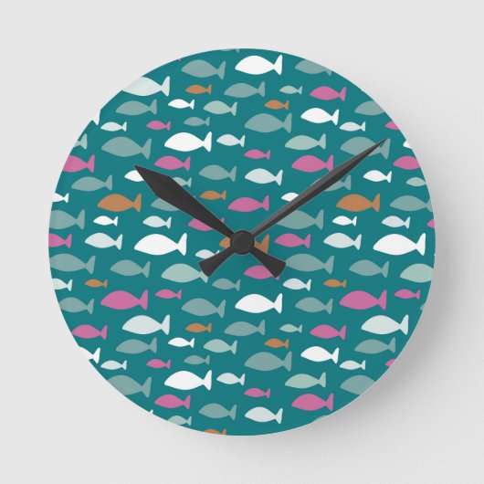 Green Fish Shoal Runde Wanduhr (Vorderseite)