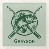 Green Fisherman Pole und Fische Personalisiert Glasuntersetzer (Vorderseite)