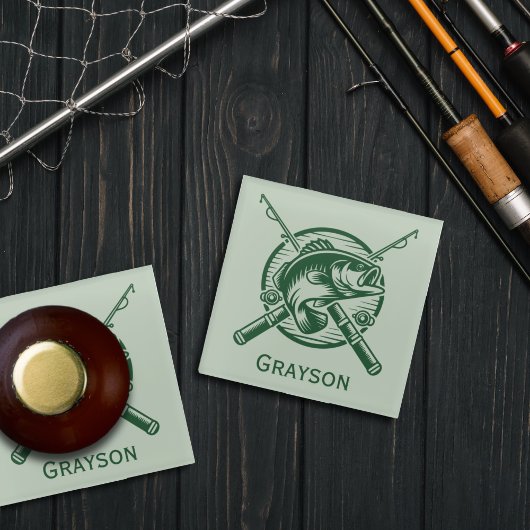 Green Fisherman Pole und Fische Personalisiert Glasuntersetzer