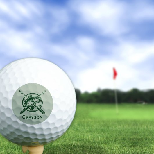 Green Fisherman Pole und Fische Personalisiert Golfball