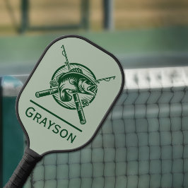 Green Fisherman Pole und Fische Personalisiert Pickleball Schläger
