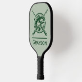 Green Fisherman Pole und Fische Personalisiert Pickleball Schläger (Links)