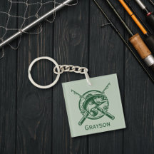 Green Fisherman Pole und Fische Personalisiert
