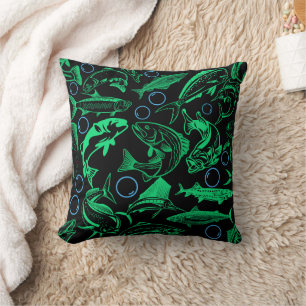 Green Fishing Muster 10.w Black BG Kissen