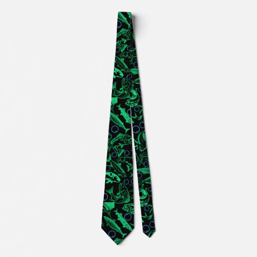 Green Fishing Muster 10.w Black BG Krawatte (Vorderseite)