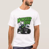 Green Flame Monster Truck with Funny Skeleton Ride T-Shirt (Vorderseite)