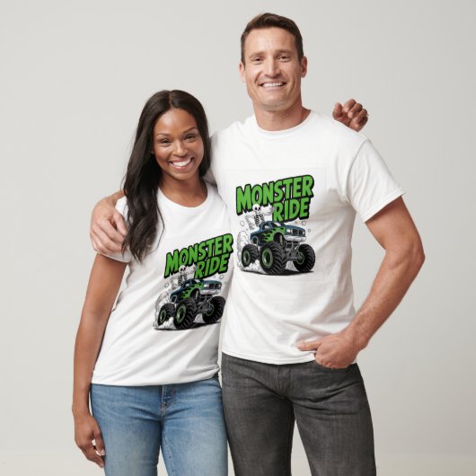 Green Flame Monster Truck with Funny Skeleton Ride T-Shirt (Unisex)