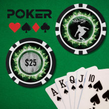 Green Flame Skater Gamer Poker Chip