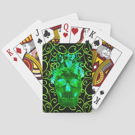 Green Flame Skull Playing Cards Spielkarten (Rückseite)