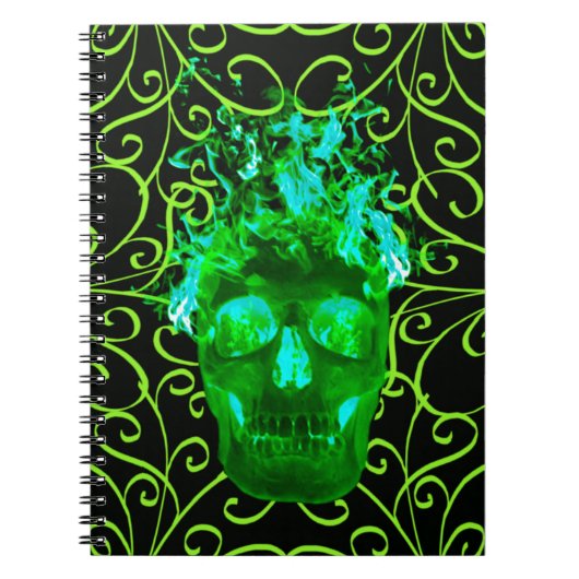Green Flame Skull Spiral Notebook Notizblock (Vorderseite)