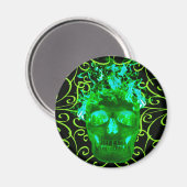Green Flaming Skull Magnet (Vorderseite/Rückseite)