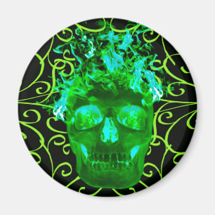 Green Flaming Skull Magnet