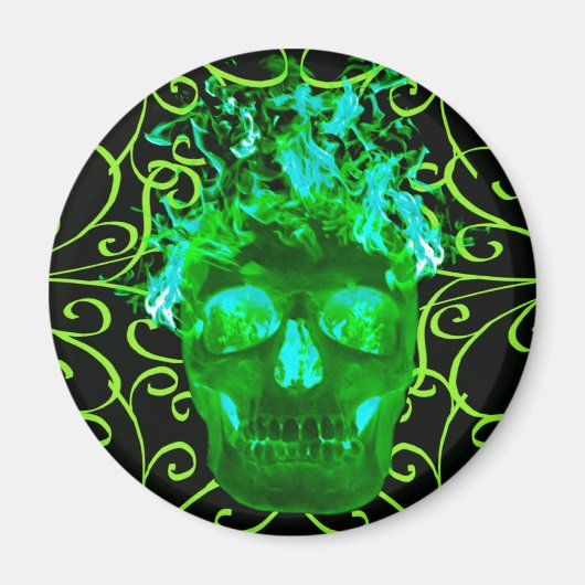 Green Flaming Skull Magnet (Vorne)