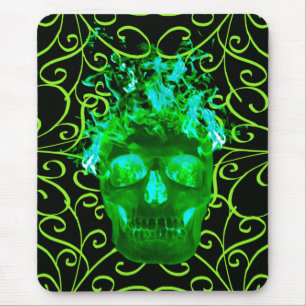 Green Flaming Skull Mouse Pad Mousepad