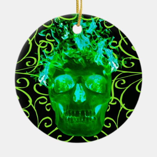 Green Flaming Skull Ornament (Vorne)