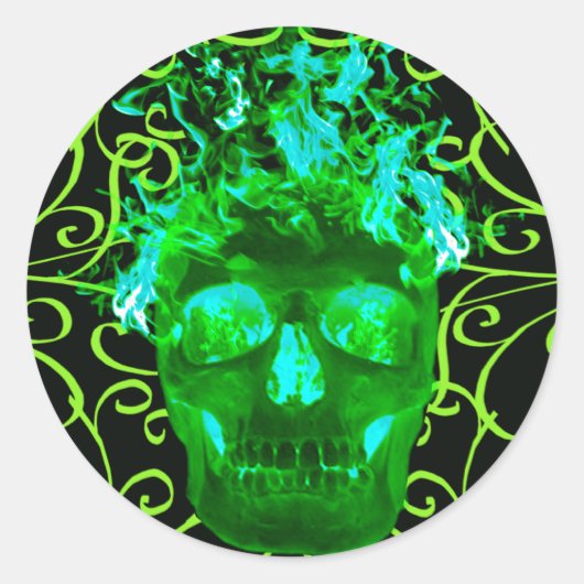 Green Flaming Skull Stickers (Vorderseite)