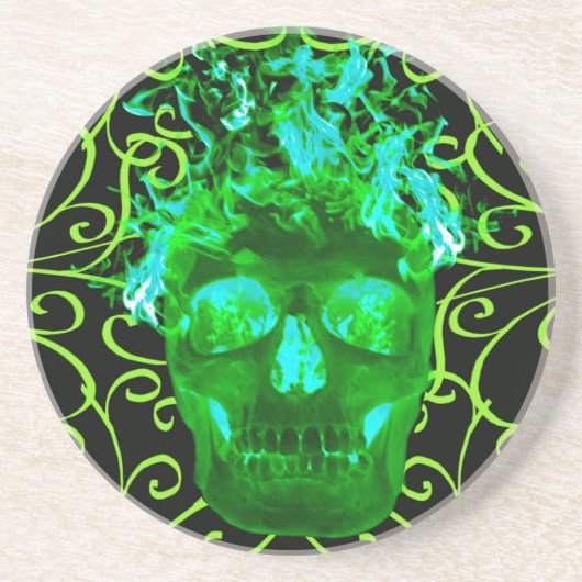 Green Flaming Skull Untersetzer (Vorne)