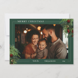 Green Flat Holiday Card mit Foto Feiertagskarte