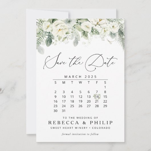 Green Flat Save the Date-Karte für Dusty Sage Date (Vorderseite)