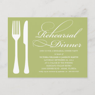 GREEN FLATWARE   PROBE DINNER INVITE EINLADUNGSPOSTKARTE