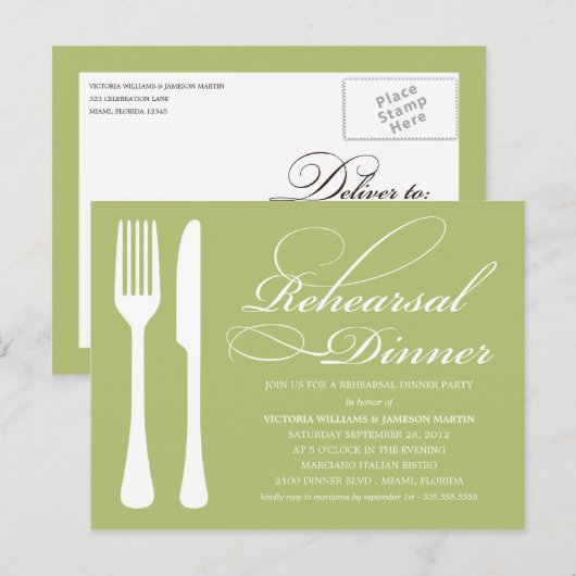 GREEN FLATWARE | PROBE DINNER INVITE EINLADUNGSPOSTKARTE (Vorne/Hinten)