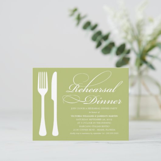 GREEN FLATWARE | PROBE DINNER INVITE EINLADUNGSPOSTKARTE (Stehend Vorderseite)