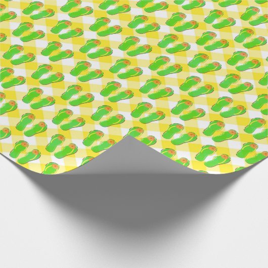 Green Flip Flops auf Gingham Geschenkpapier (Ecke)
