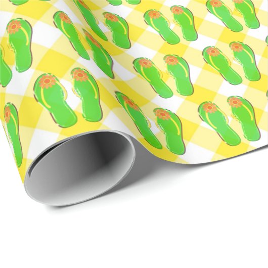 Green Flip Flops auf Gingham Geschenkpapier (Rolleneckpunkt)
