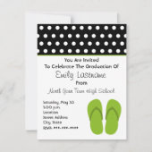 Green Flip Flops / Polka Dots Abschluss Einladung (Vorderseite)