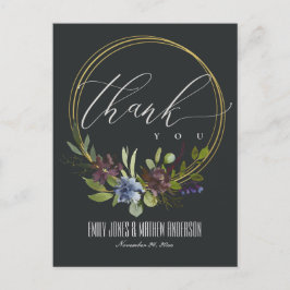 GREEN FLORA FOLIAGE BLACK WREATH WEDH DANKE POSTKARTE