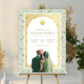 Green Floral Anand Karaj Sikh Wedding Welcome Sign Poster