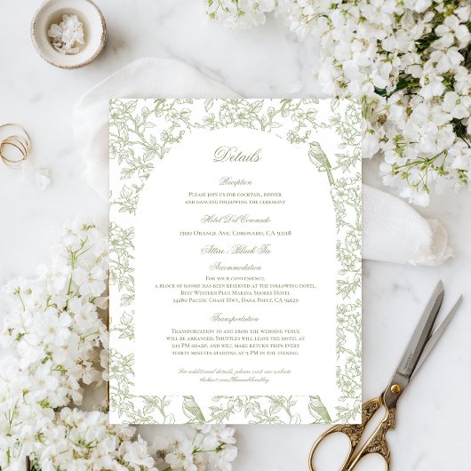 Green Floral and Bird Toile Enclosure Cards Begleitkarte