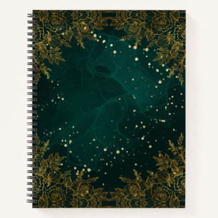 Green Floral and Gold Spiral Notebook Notizblock