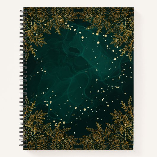 Green Floral and Gold Spiral Notebook Notizblock (Vorderseite)