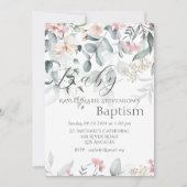 Green Floral Baby Baptisse Einladung (Vorderseite)