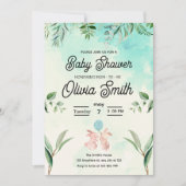 Green Floral Baby Shower, Spring Baby Shower  Einladung (Vorderseite)