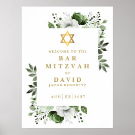 Green Floral Bar Mitzvah Bat Mitzvah Begrüßungszei Poster