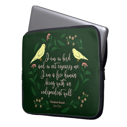 Green Floral Bird Charlotte Bronte Jane Eyre Zitat Laptopschutzhülle (Vorderseite Links)