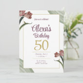 Green Floral Birthday Einladung (Stehend Vorderseite)