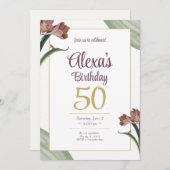 Green Floral Birthday Einladung (Vorne/Hinten)