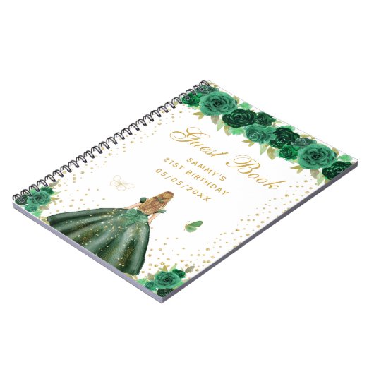 Green Floral Blonde Hair Princess Gästebuch Notizblock (Linke Seite)
