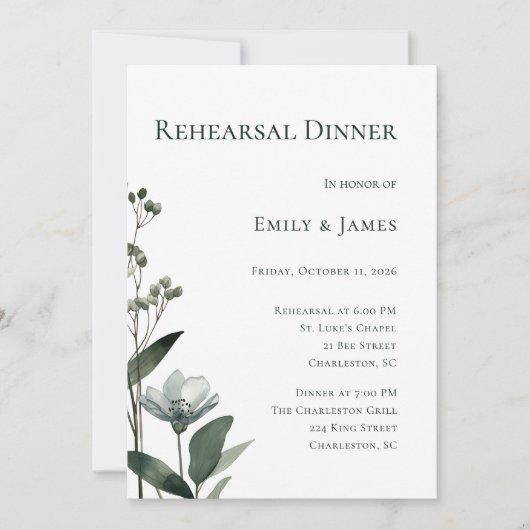 Green Floral Botanical Wedding Einladung (Vorderseite)