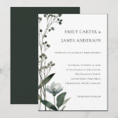 Green Floral Botanical Wedding Einladung (Vorne/Hinten)